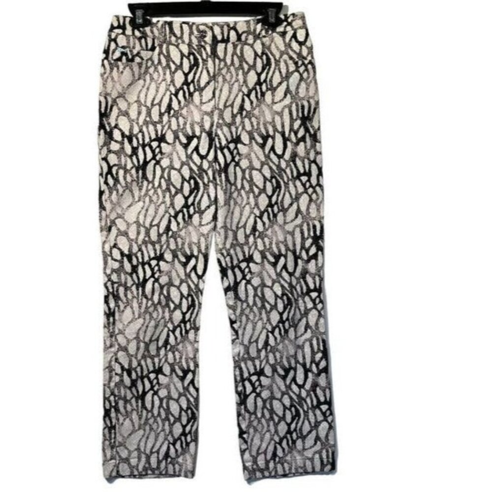New St John Sport Animal Print Lurex Stretch Crop Pants Jeans - Made in USA